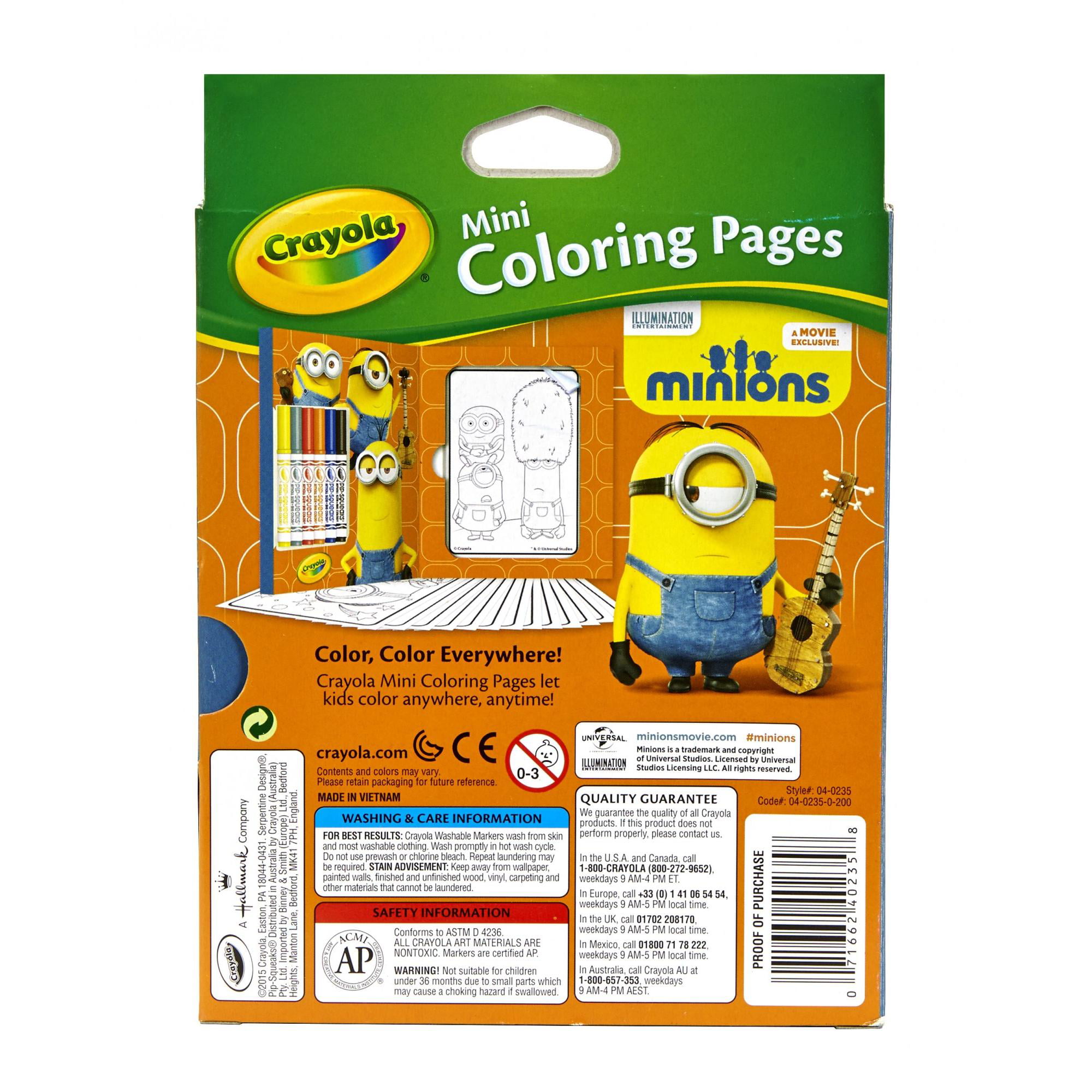 Crayola mini coloring pages minions