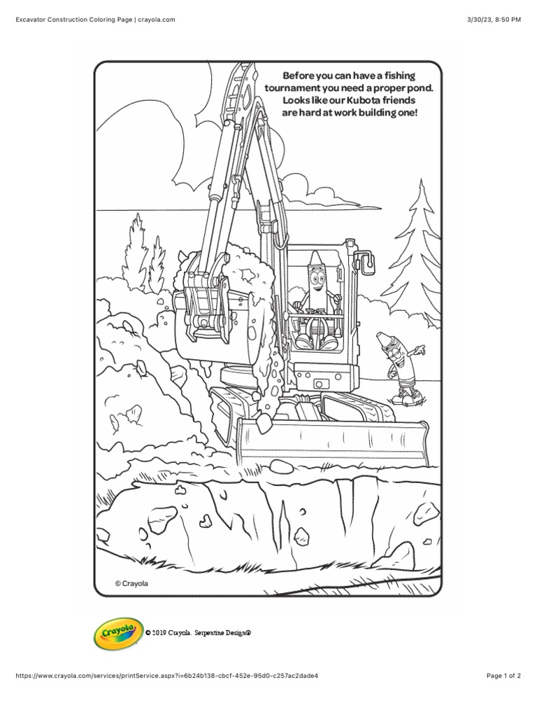 Excavator coloring page pdf