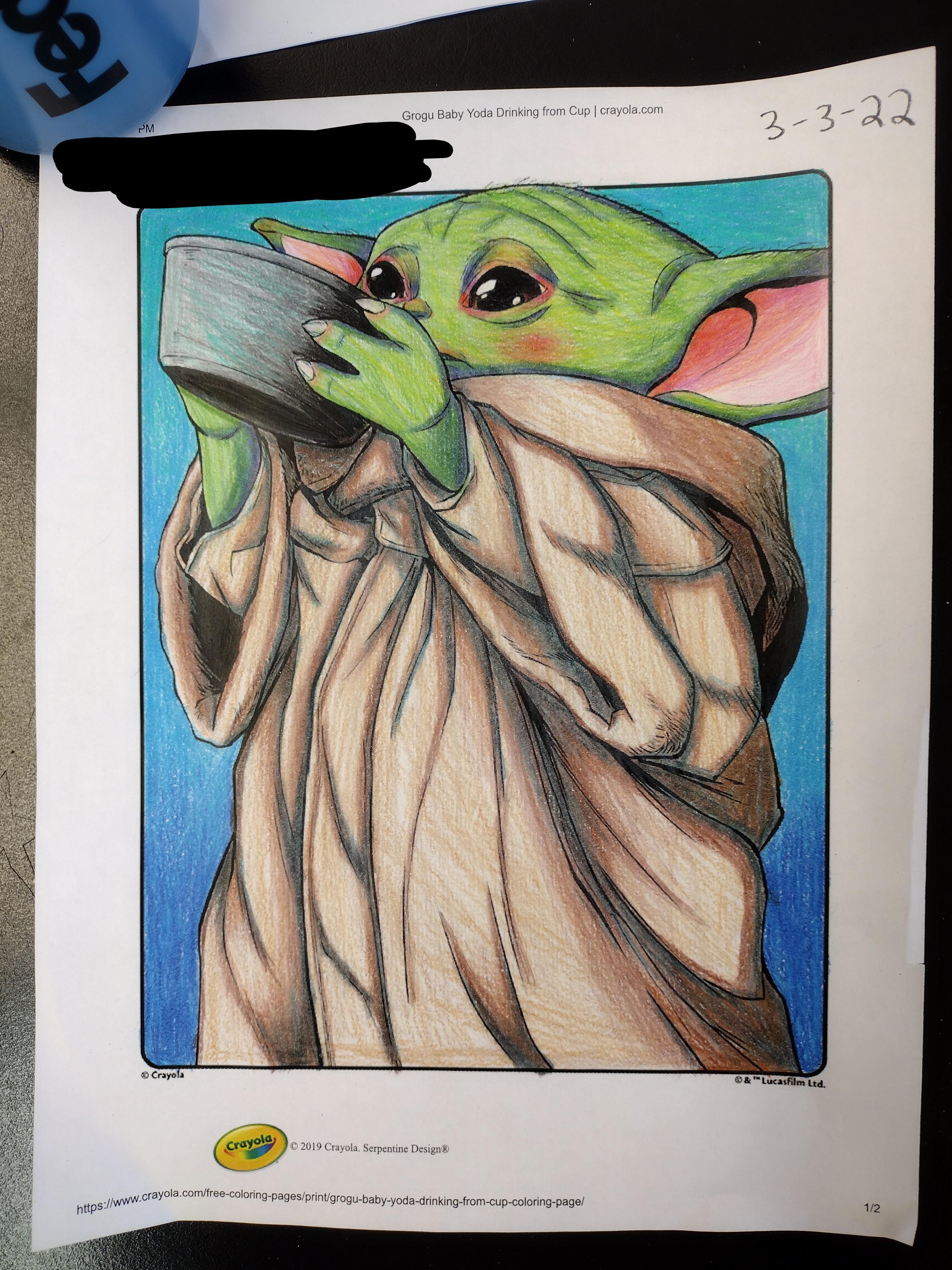 I colored this cool coloring page at school with some crayola colored pencils hope yall like it rbabyyoda