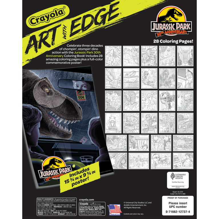 Crayola art with edge jurassic park th anniversary coloring pages pages adult coloring