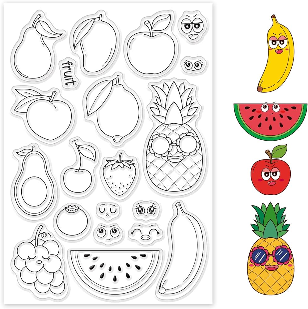 Globleland sheet cute fruit clear stamp banana and apple transparent silicone stamp cute emoji and avocado for scrapbook card makg x ch home kitchen