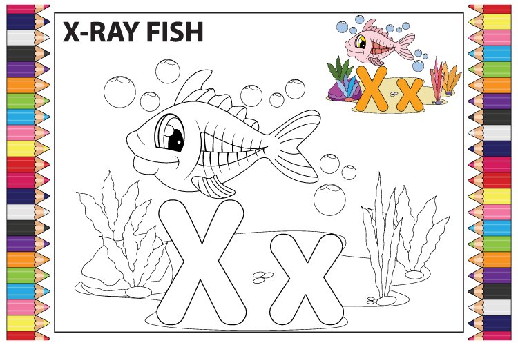 Coloring the letter x for children with cute x