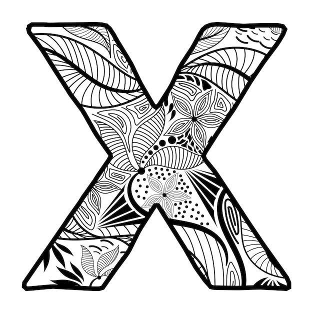 Premium vector hand drawn capital letter x in black coloring sheet for adults