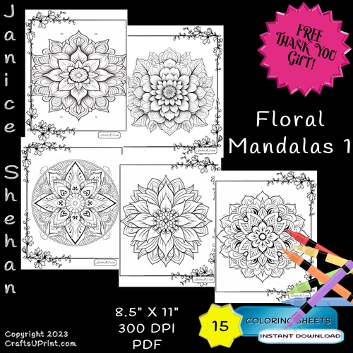 Floral mandalas adult printable coloring pages sheets