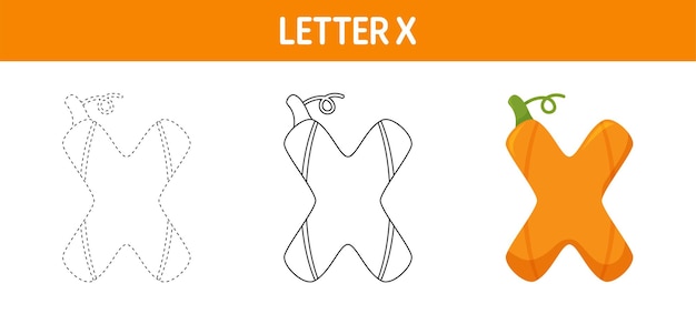 Premium vector letter x pumpkin tracing and coloring worksheet for kids