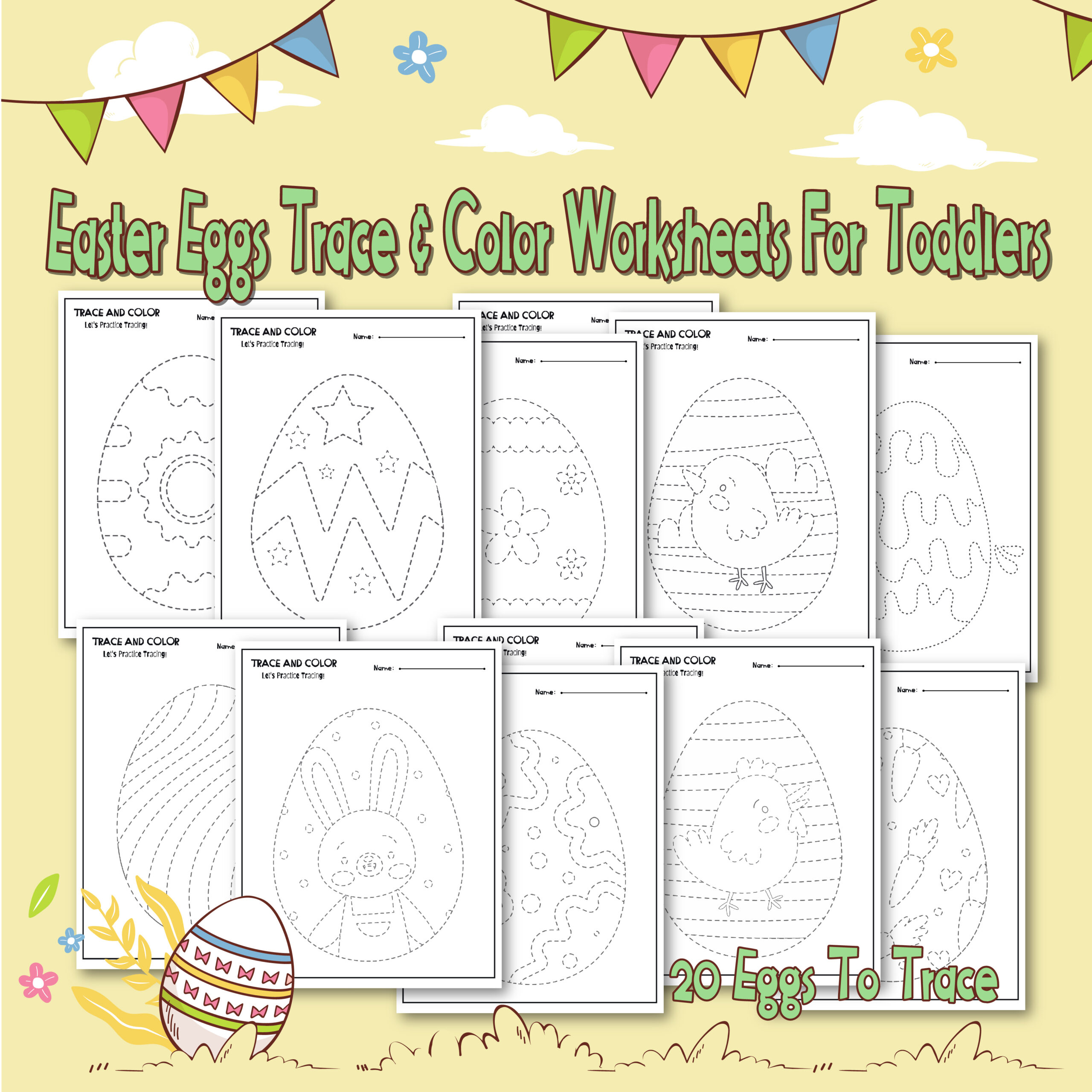 Easter eggs trace color worksheets coloring pages easter activity made by teachers