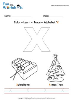 Capital letter x color learn and trace