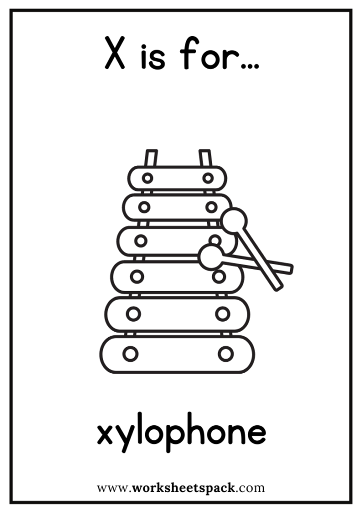 X is for xylophone coloring page free xylophone flashcard for kindergarten