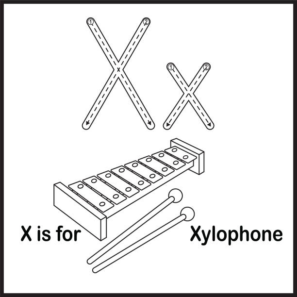 Flashcard huruf x adalah untuk ilustrasi vektor xylophone ilustrasi stok