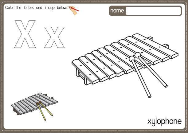 Coloring book musical instruments xylophone stock illustrations royalty