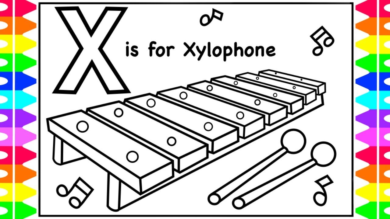 Alphabet coloring page x is for xylophone xylophone coloring for kids videos for kids