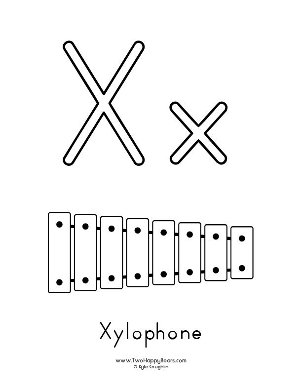 Free printable coloring page for the letter x with upper and lower case letters and a picture of a xyloâ cool lettering alphabet activities preschool lettering