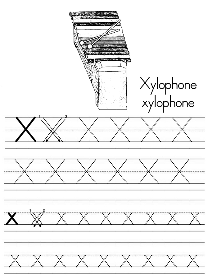 Alphabet abc letter x xylophone coloring page