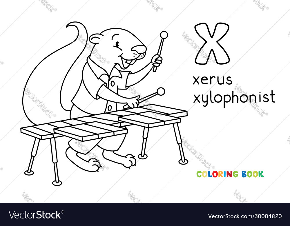 Xerus xylophonist abc coloring book alphabet x vector image