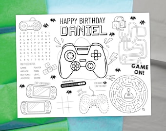 Video game coloring placemat digital player party activity kids coloring page editable printable file download a