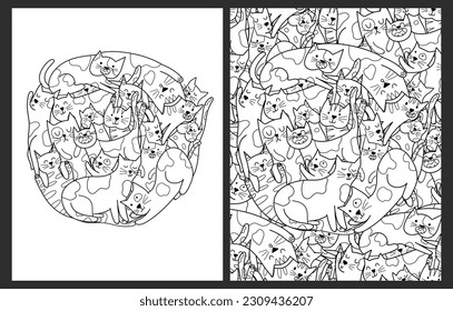 Coloring pages set cute cats doodle stock vector royalty free