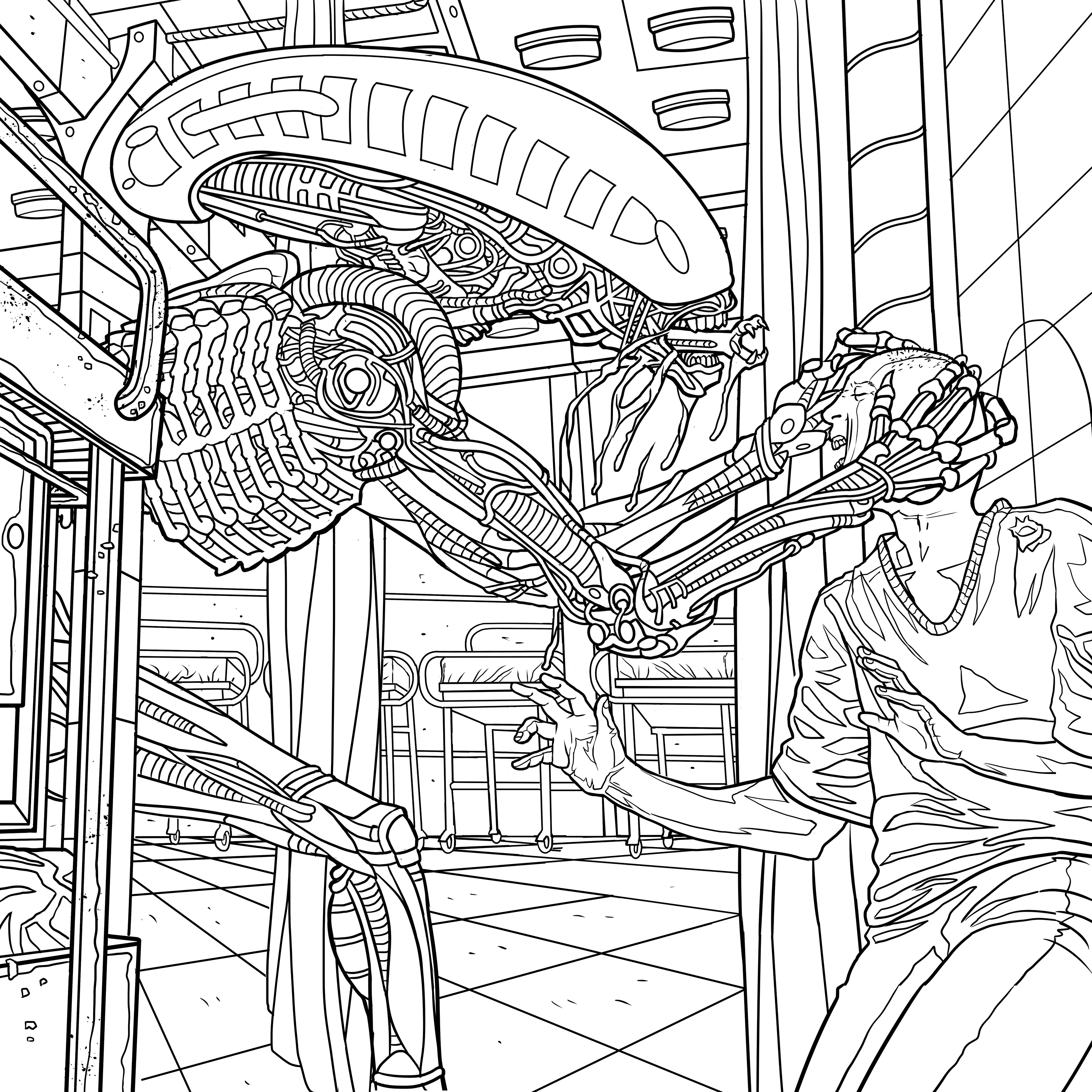 Download four exclusive alien coloring book pages