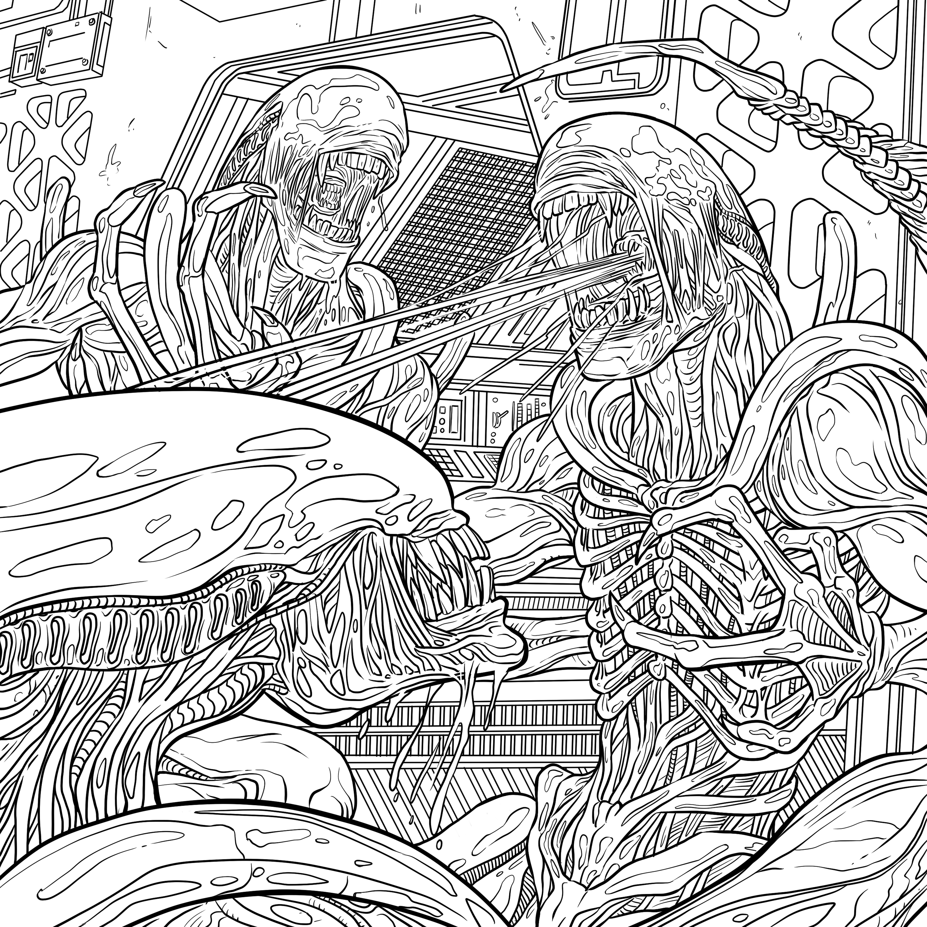 Download four exclusive alien coloring book pages