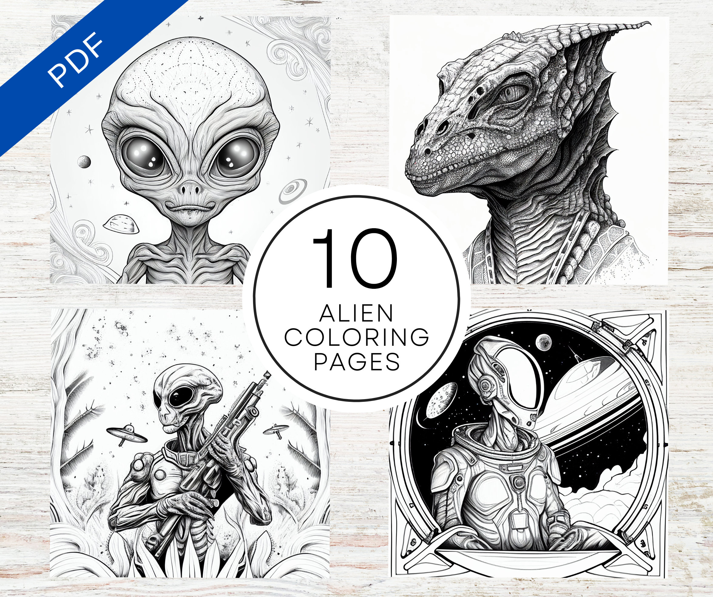 Realistic alien coloring pages for adults a printable pdf stress relief sci