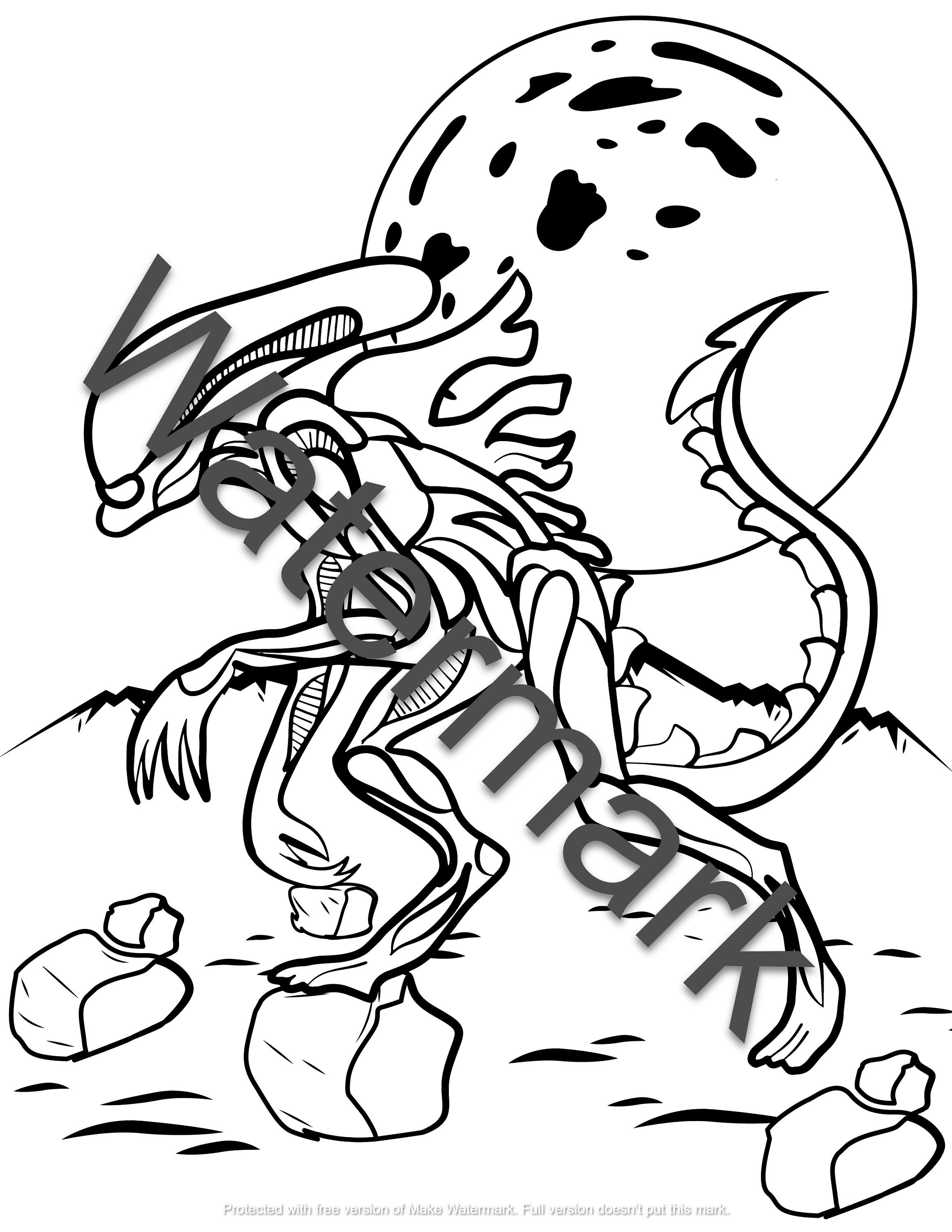 Aliens xenomorph kids coloring page digital print instant download