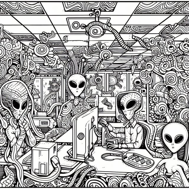 I made a psychedelic aliens coloring book using bing rchatgpt