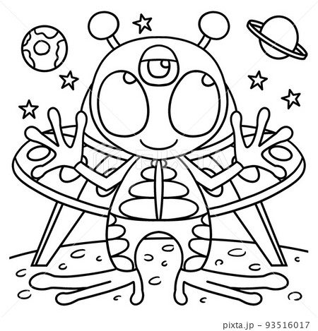 Ufo alien space coloring page for kids