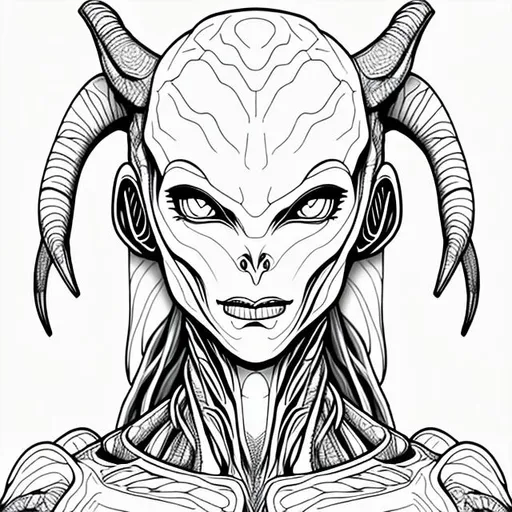 Coloring page of female alien character portrt