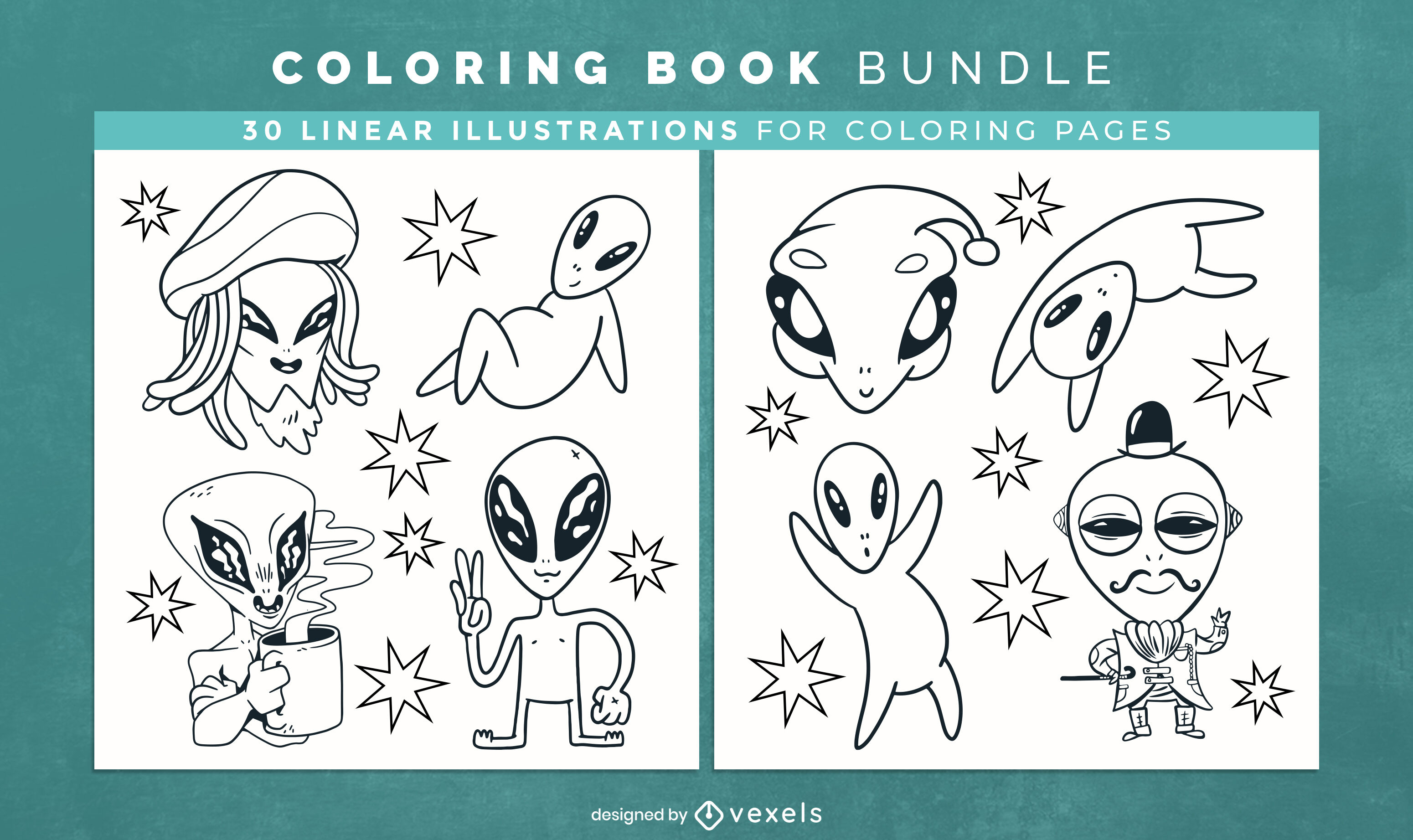 Alien coloring book design pages vector download