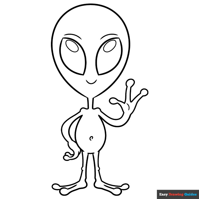 Easy cartoon alien coloring page easy drawing guides