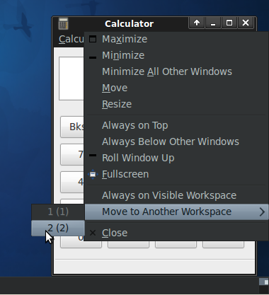 Move the application to another workspace in xfce