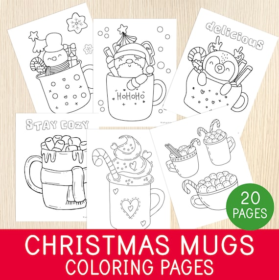 Christmas mugs coloring pages xmas coloring sheets holidays activity educational printable worksheets for children hot cocoa no prep