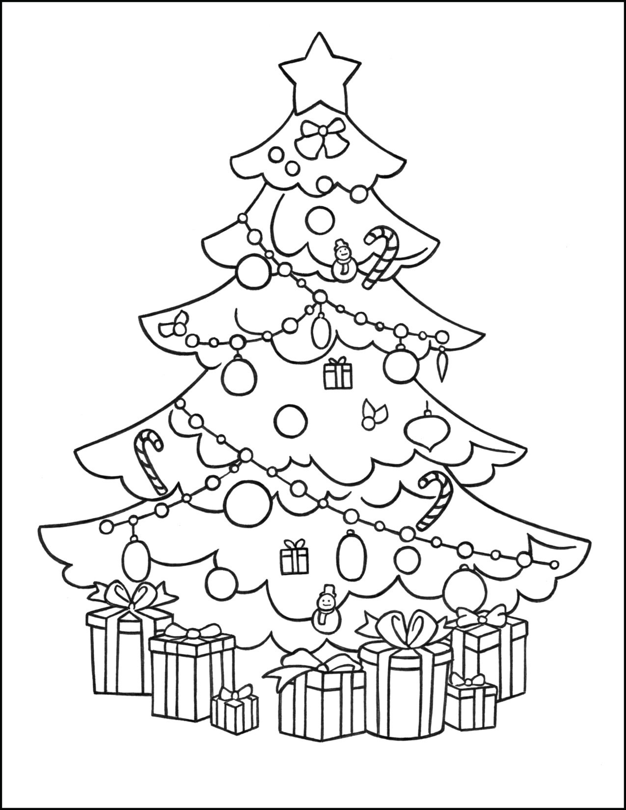 Christmas tree coloring page gifts