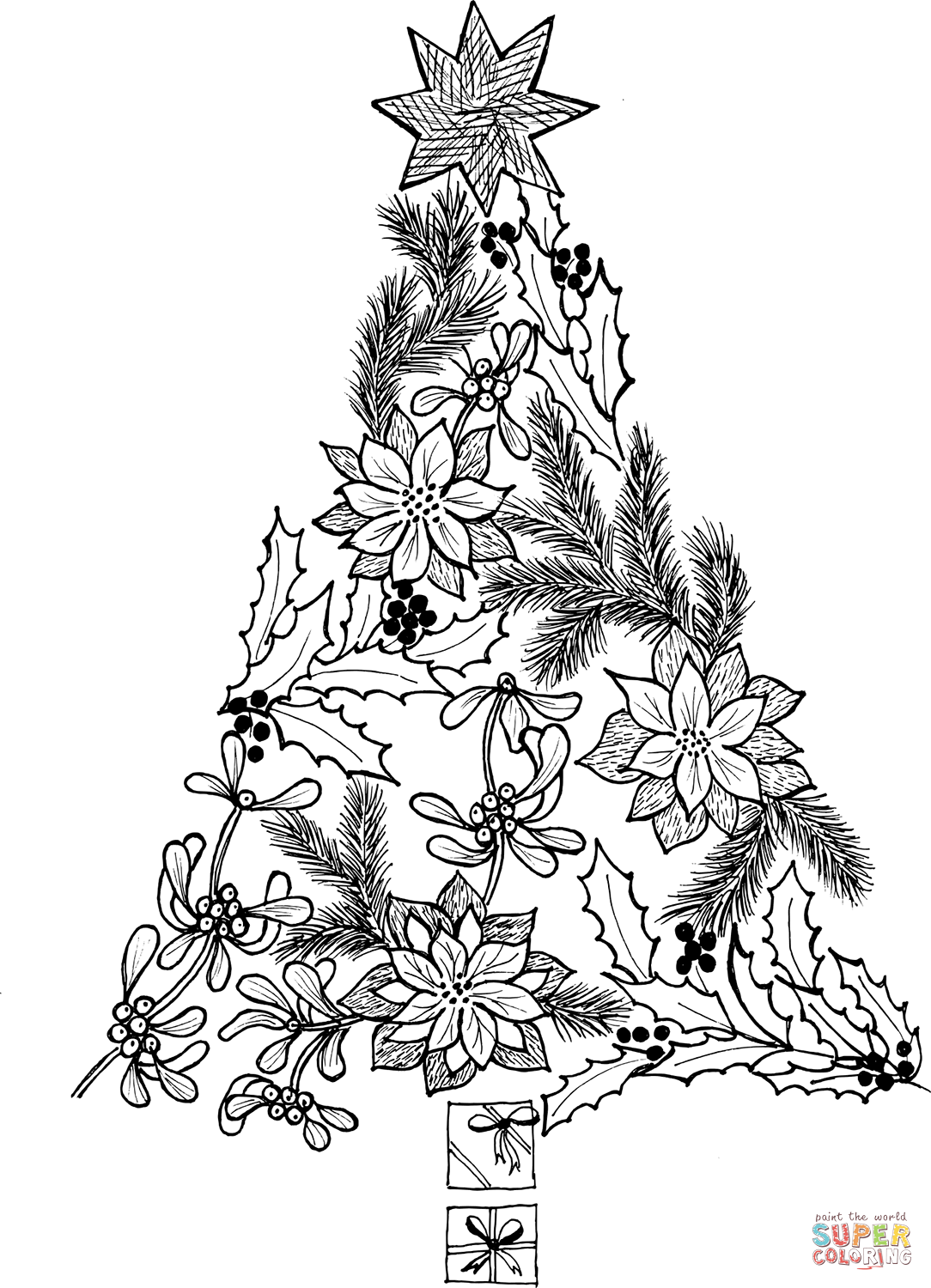 Ornamental christmas tree coloring page free printable coloring pages