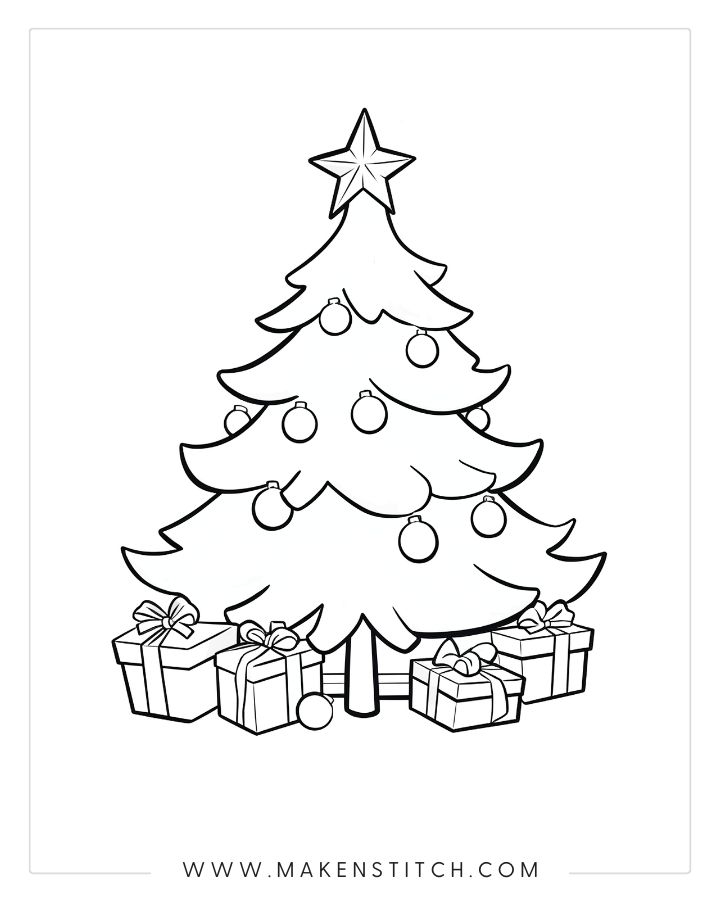 Christmas tree coloring pages for kids adults