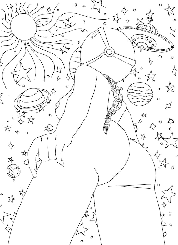 Galaxy erotic coloring pages digital art print nude line art space digital download sex positive bedroom decor adult coloring download now