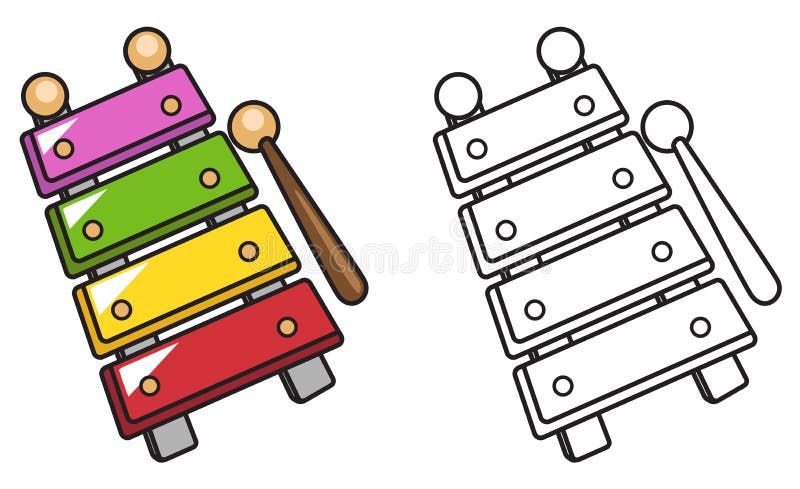 Colorful and black and white xylophone for coloring book stock vector