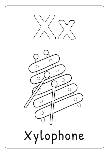 Premium vector alphabet letter x for xylophone coloring page for kids