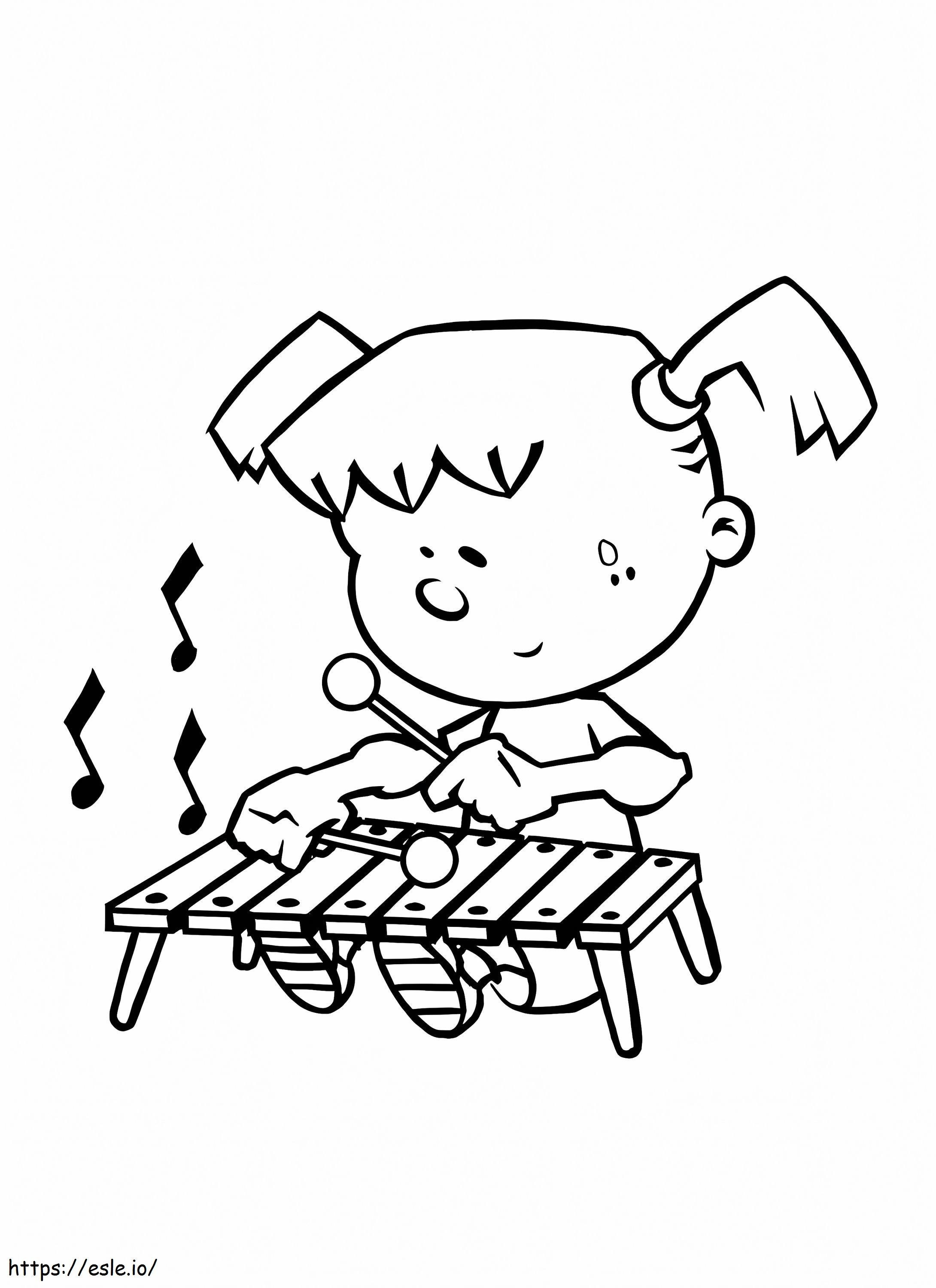 Little girl playing xylophone coloring page