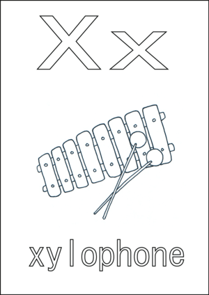 X is for xylophone coloring page