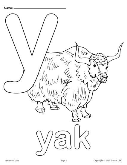 Letter y alphabet coloring pages