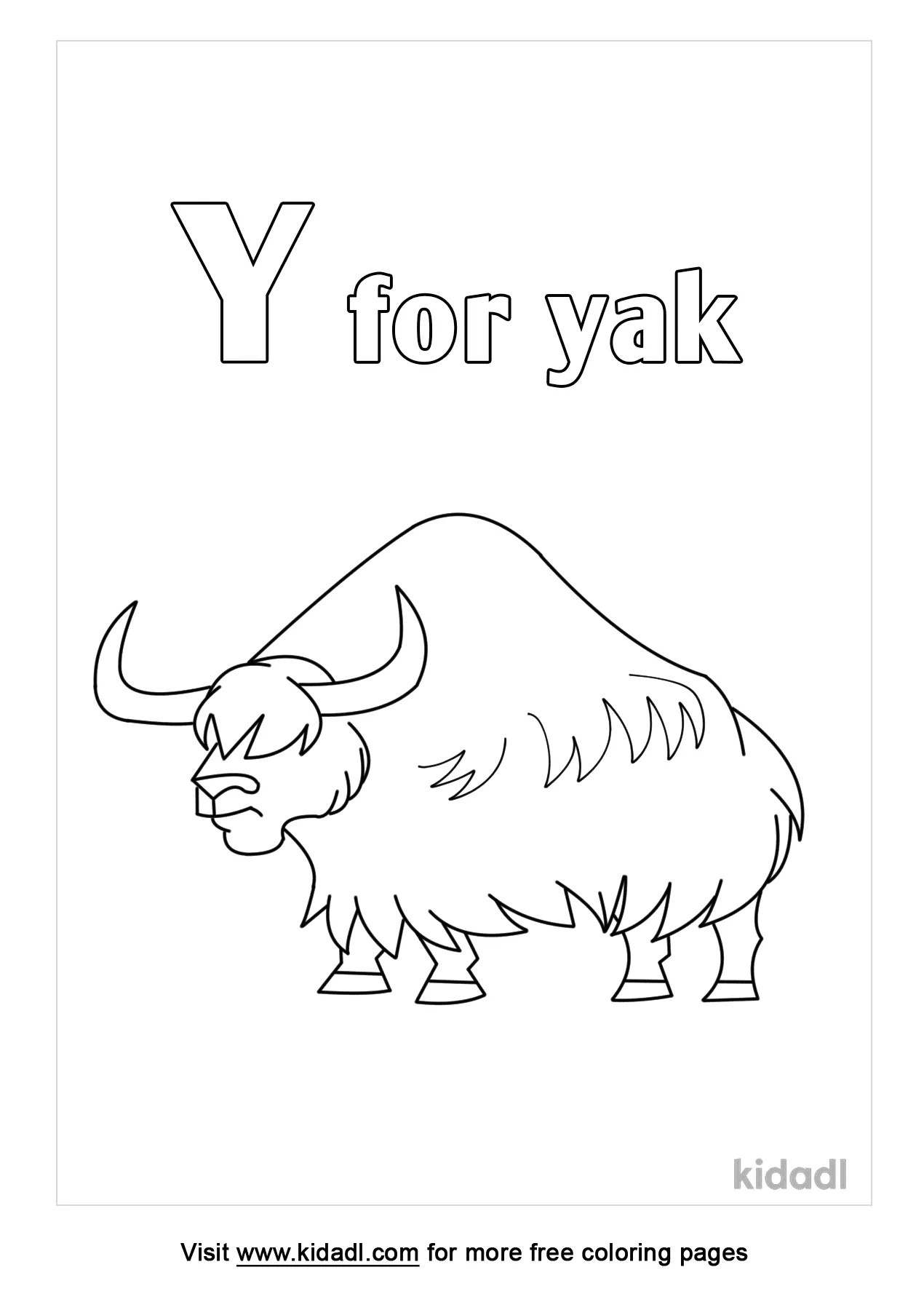 Free y is for yak coloring page coloring page printables