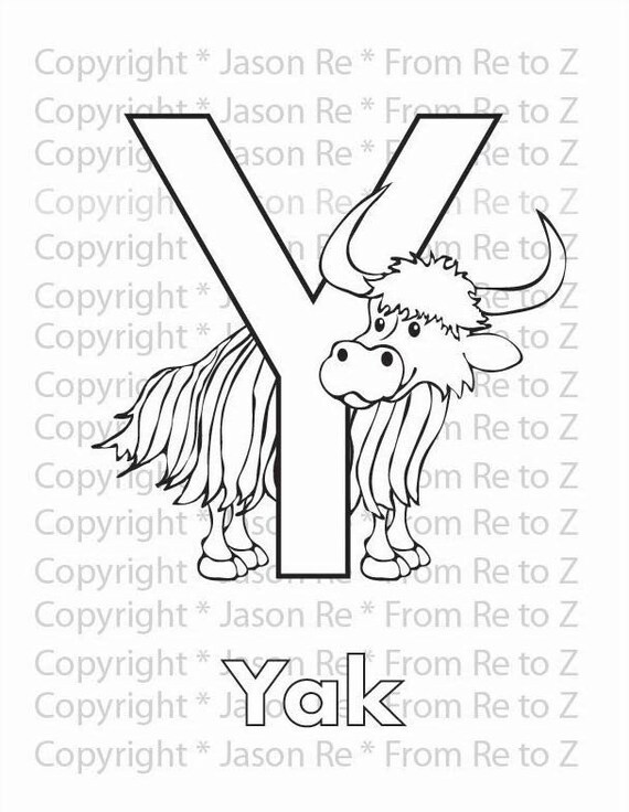 Y is for yak abcs coloring page alphabet printable digital download letter y classrooms and children of all ages