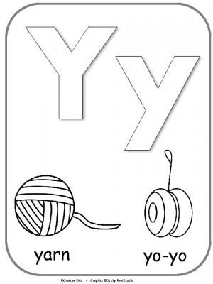 Letter y alphabet cards for display or coloring