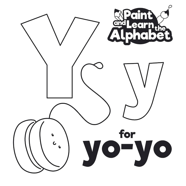 Premium vector cute yoyo toy and rope ready to be colored with letter y for didactic alphabet learning