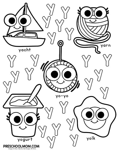 Letter y preschool printables