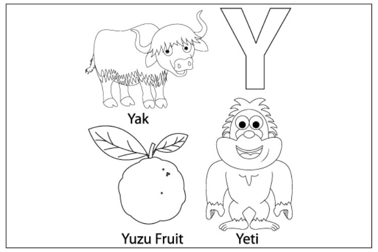 Coloring sheet from letter y for kids