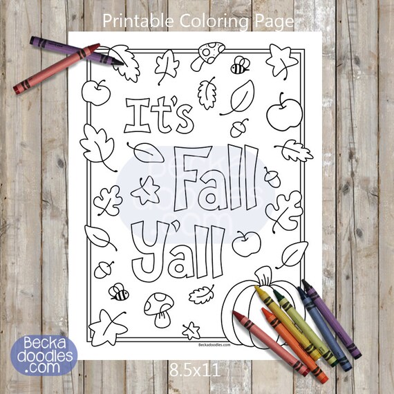 Printable its fall yall coloring page digital download hand
