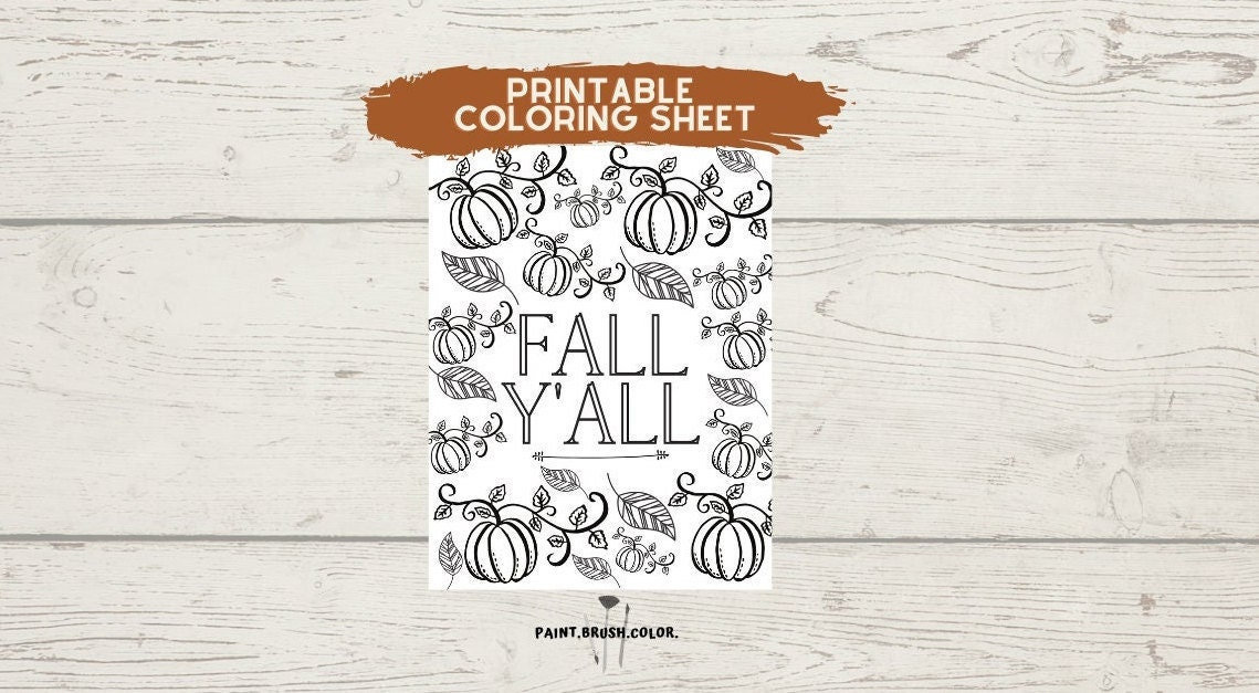 Fall yall printable coloring sheet pumpkin coloring page fall coloring pumpkin printable digital download instant download