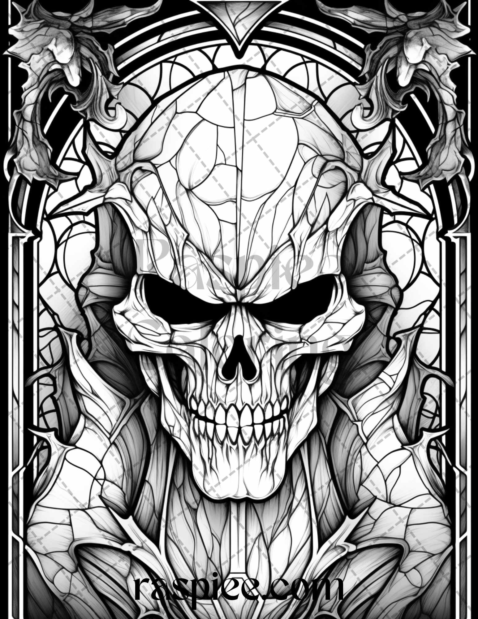 Halloween stained glass grayscale coloring pages printable for adul â coloring