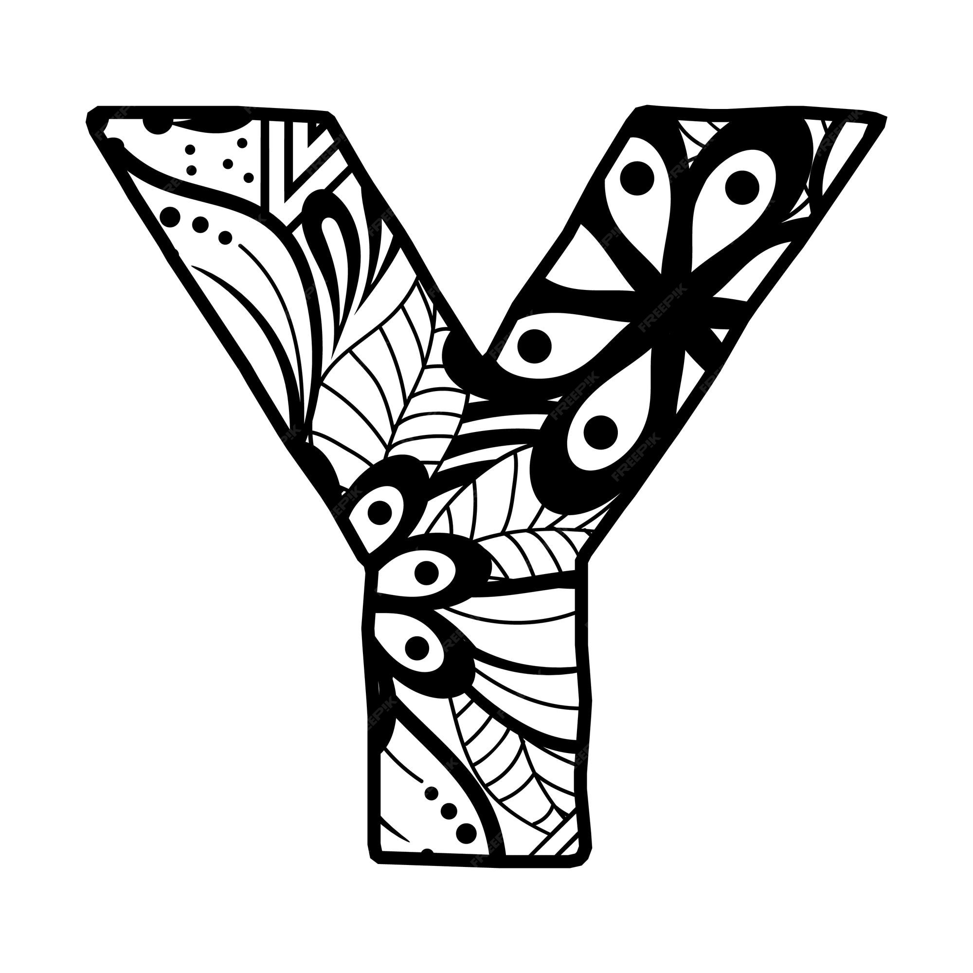 Premium vector hand drawn capital letter y in black coloring sheet for adults